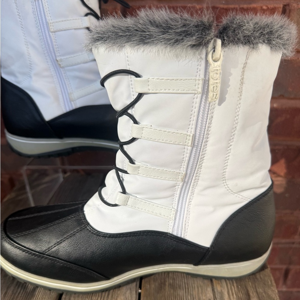 Totes Weatherproof Adele Winter Snow Boots Womens Size 10 White Black Fur Lined - Picture 7 of 16
